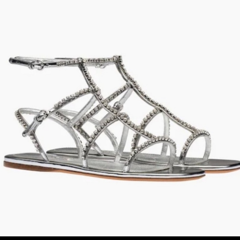 Antonio Melani Dayla Metallic Leather Jeweled T-Strap Flat Sandals